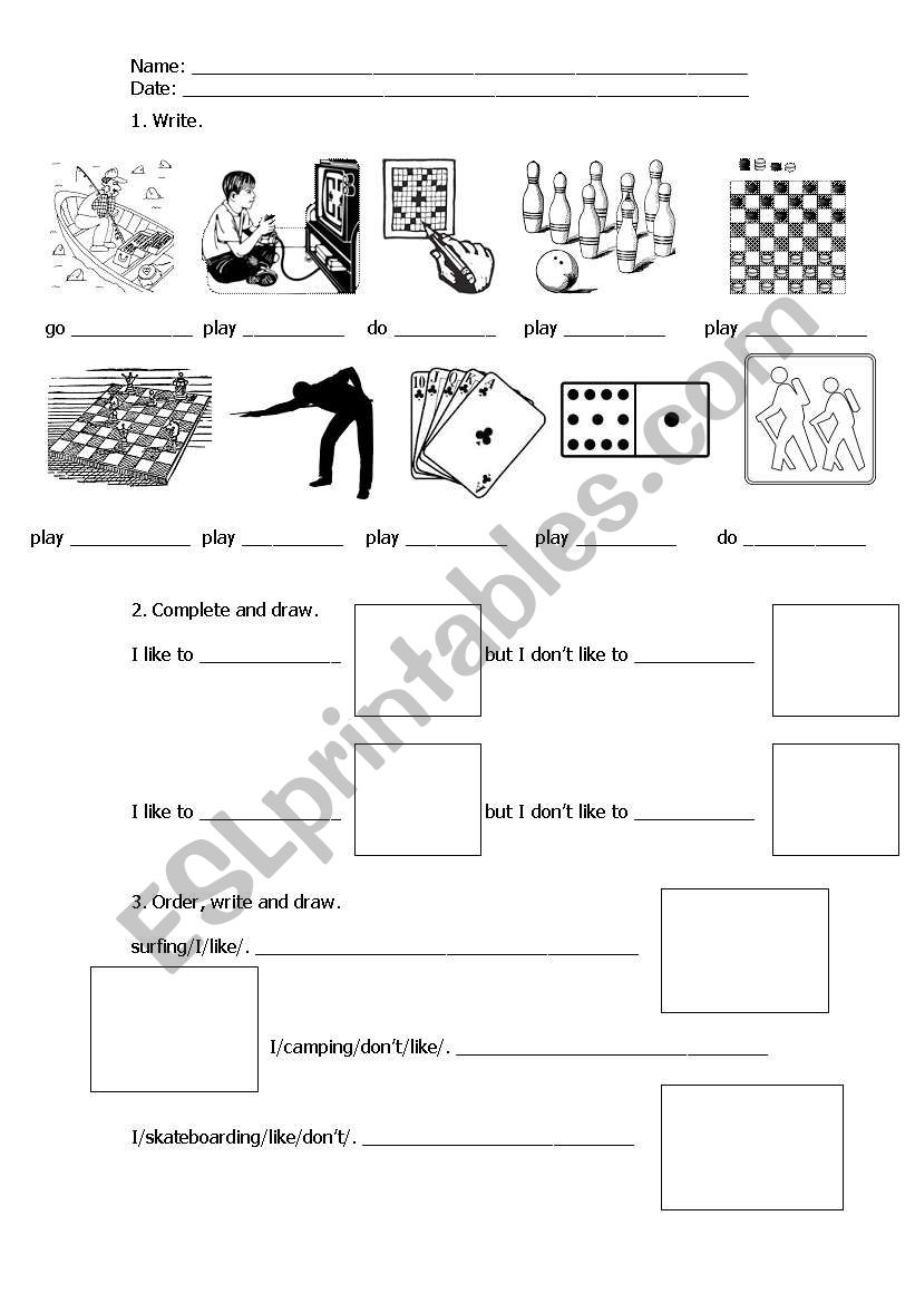 Free Time Activities worksheet