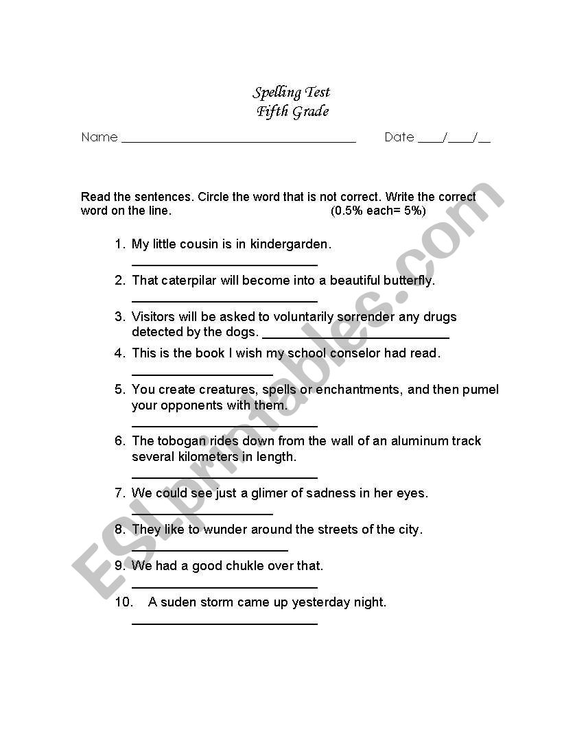 Spelling Test worksheet
