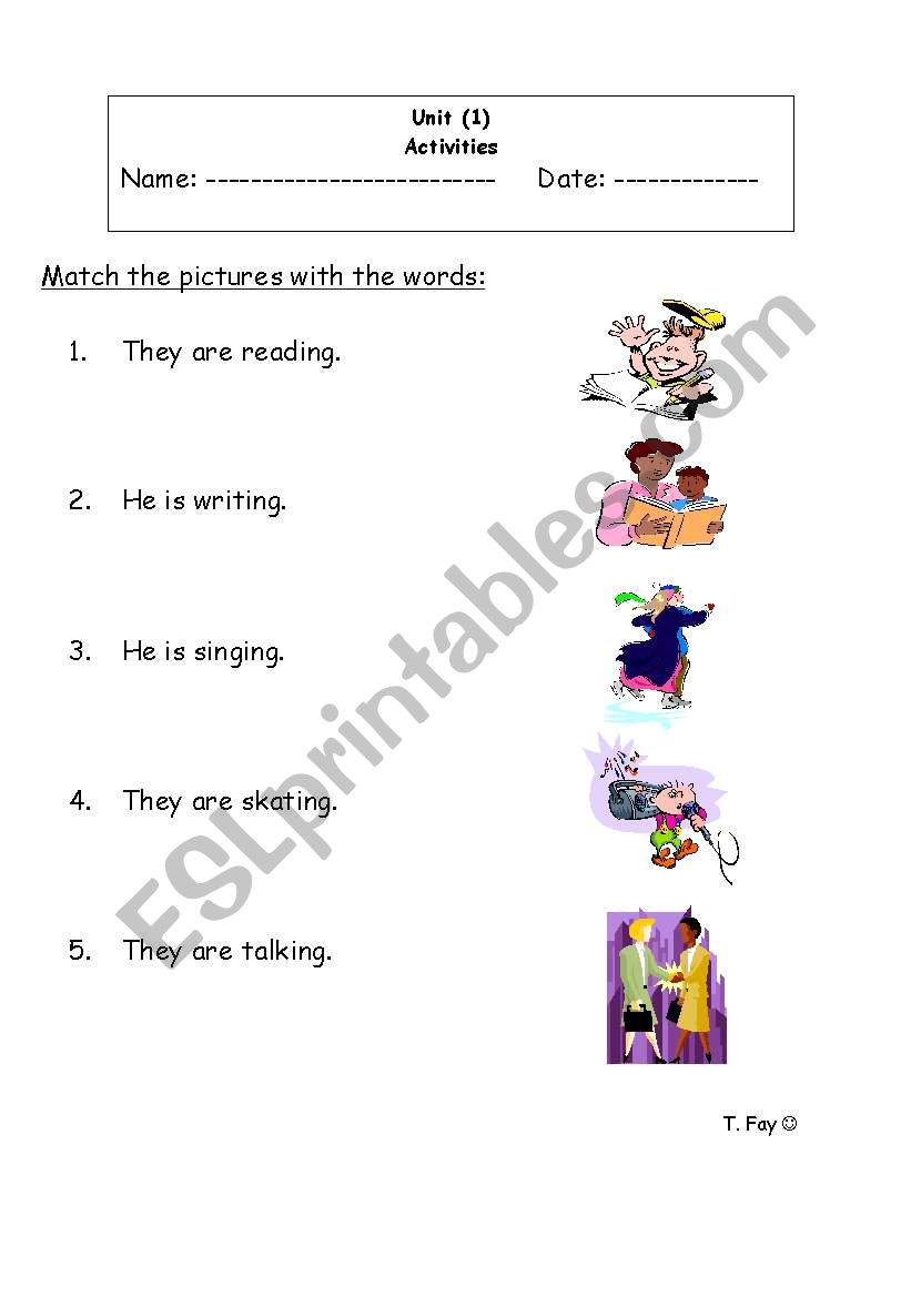 activities matching worksheet