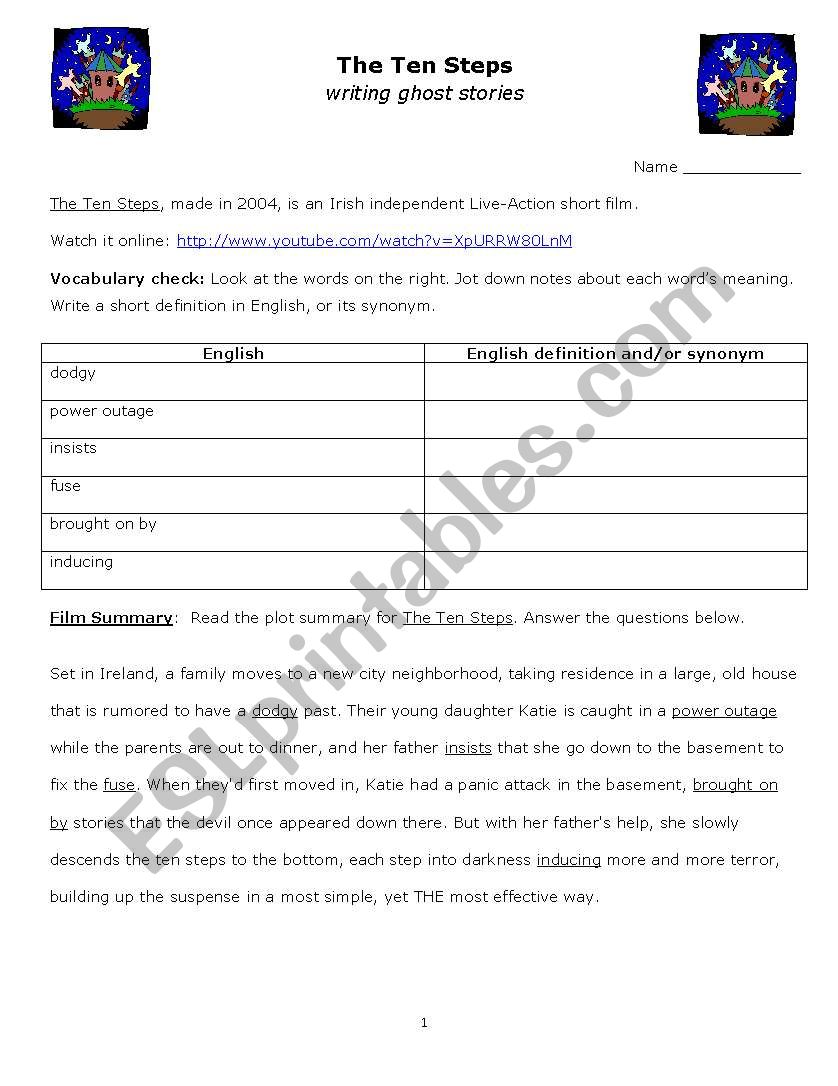 Ghost Story: The Ten Steps  worksheet