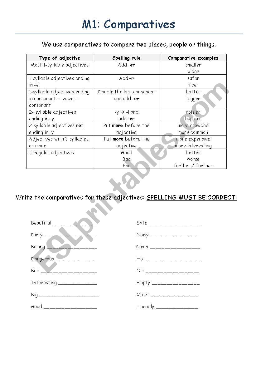 Comparatives worksheet