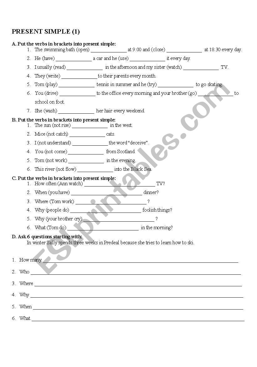 PRESENT SIMPLE worksheet