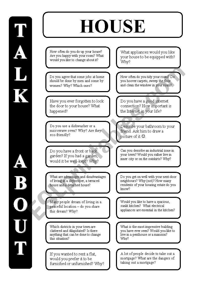 House - 18 conversation cards - upper-intermediate level (editable)