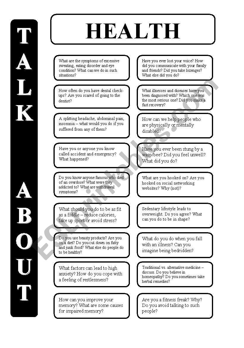 Health - 18 conversation cards - upper-intermediate level (editable)