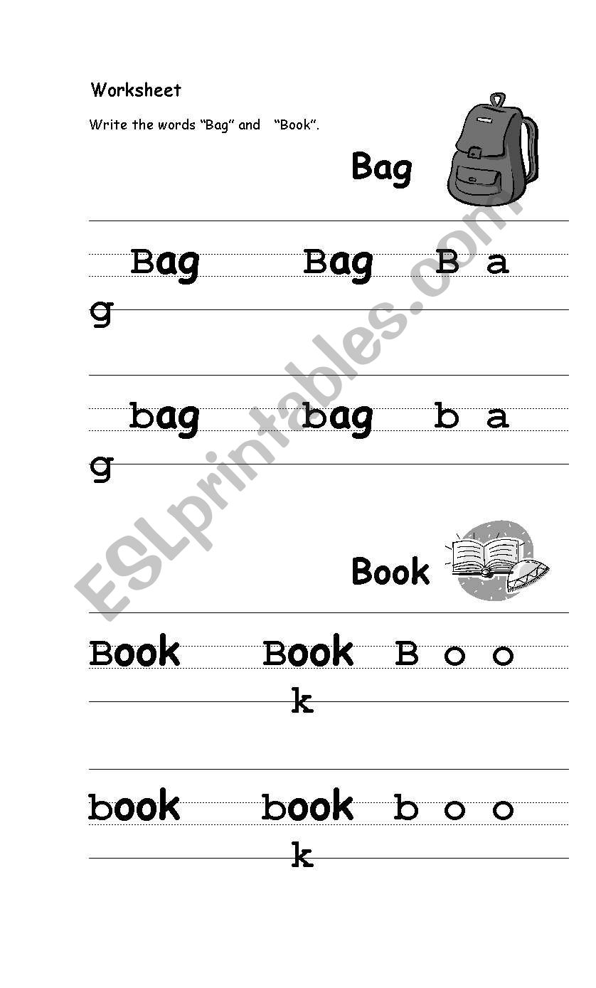 Write bag and book worksheet