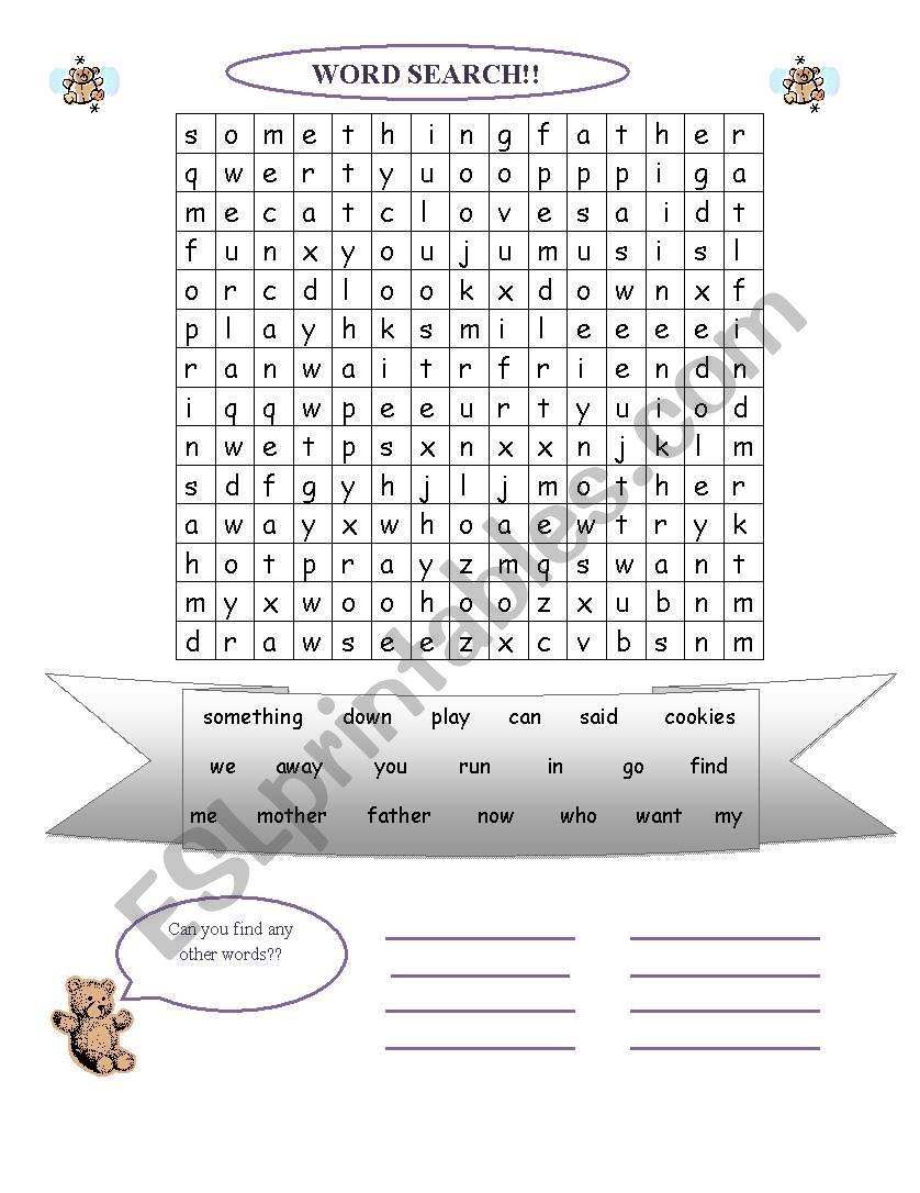 Sight words word search worksheet