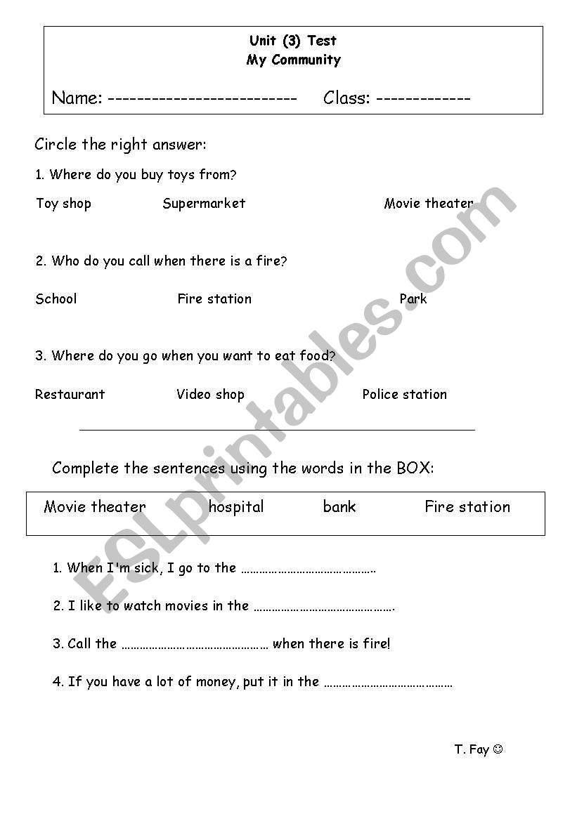 my community worksheet