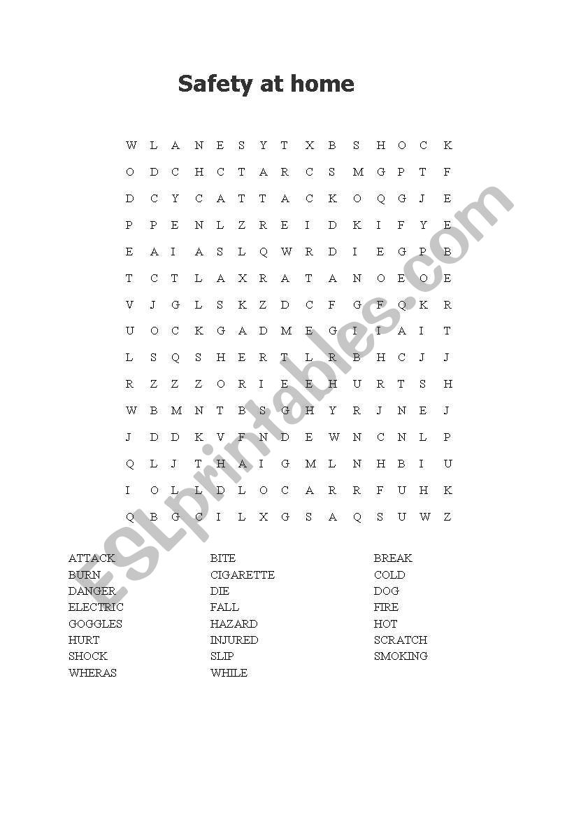Safety at home word search and fill in the blanks activity
