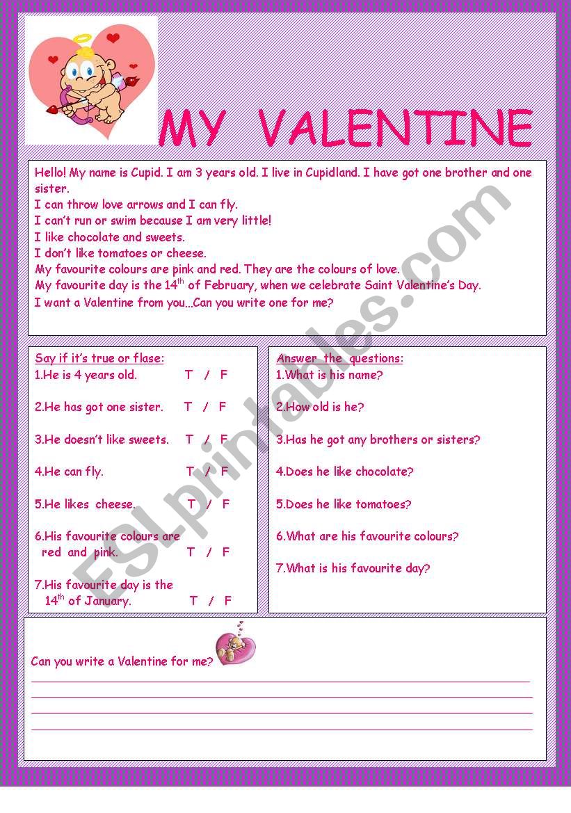 My Valentine worksheet