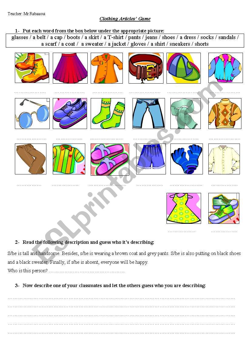 Describing people clothes worksheet