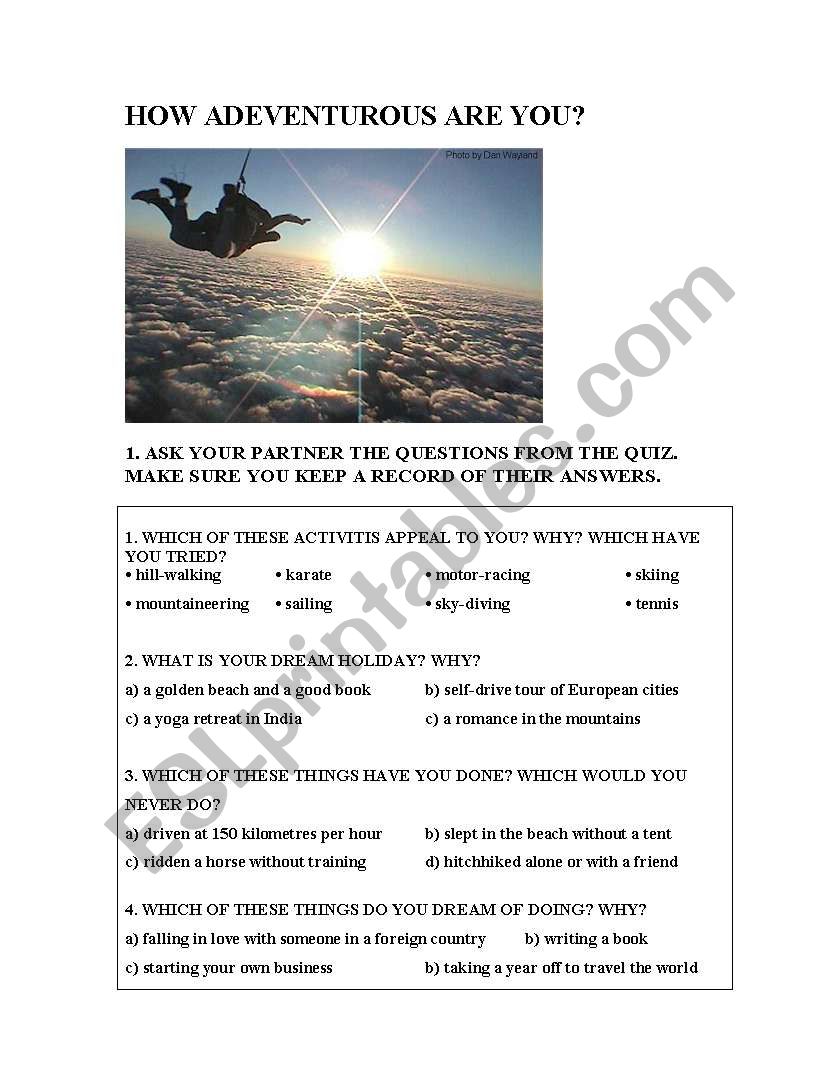 Adventure Quiz worksheet