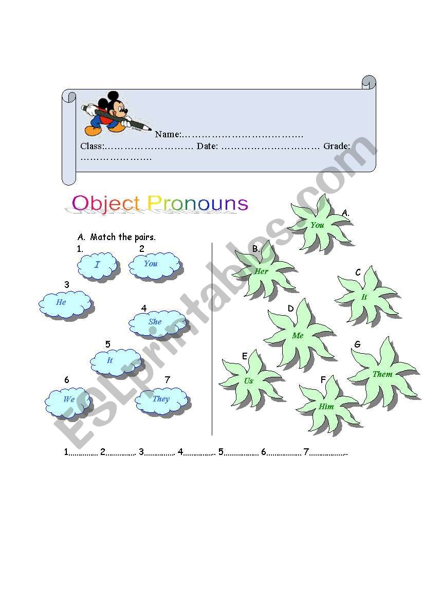 OBJECT PRONOUNS worksheet