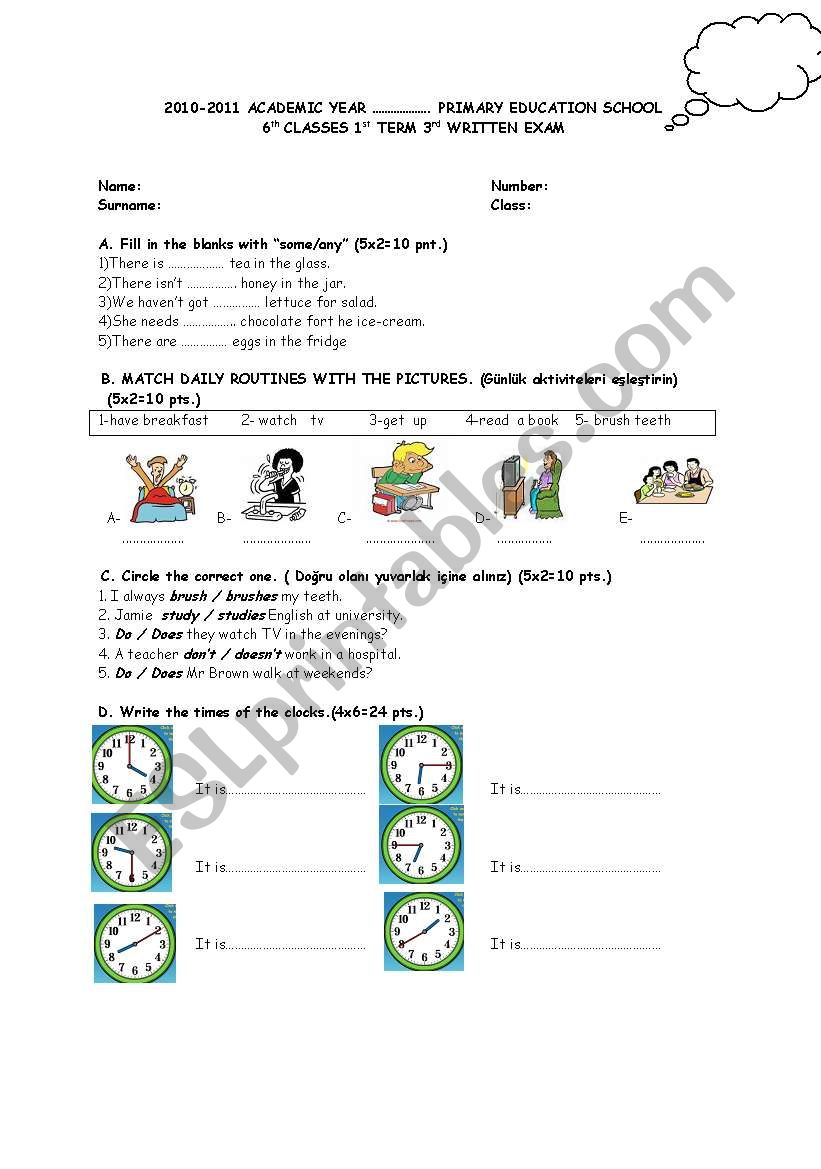 first term third written exam grade 6