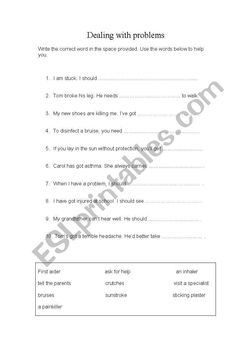 dealing with problems worksheet