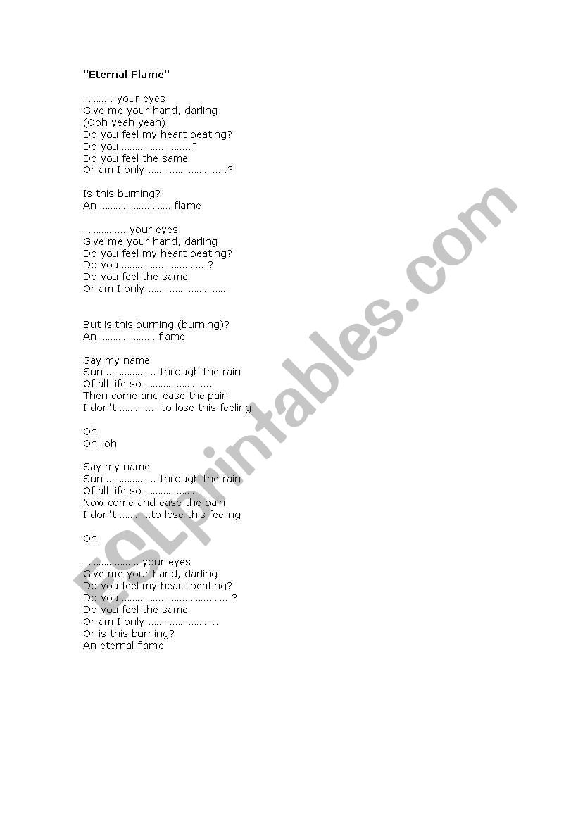 ETERNAL FLAME SONG worksheet