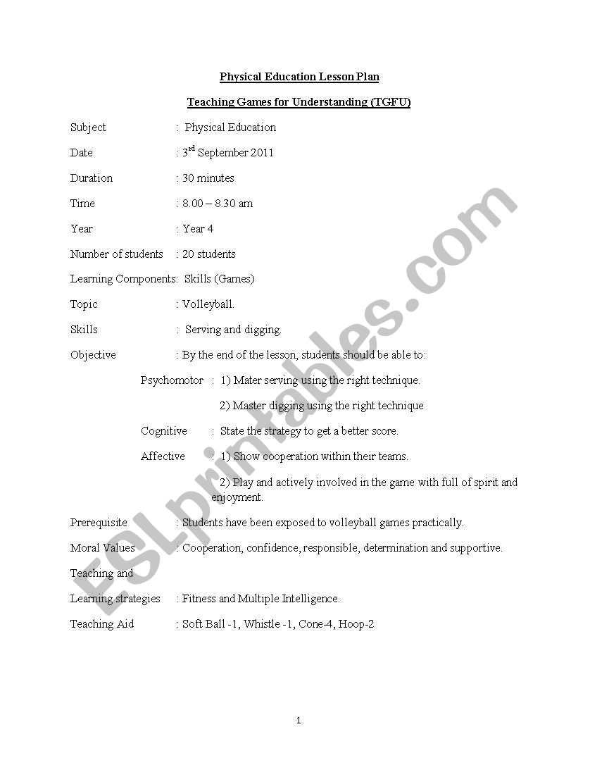 lesson plan physical education