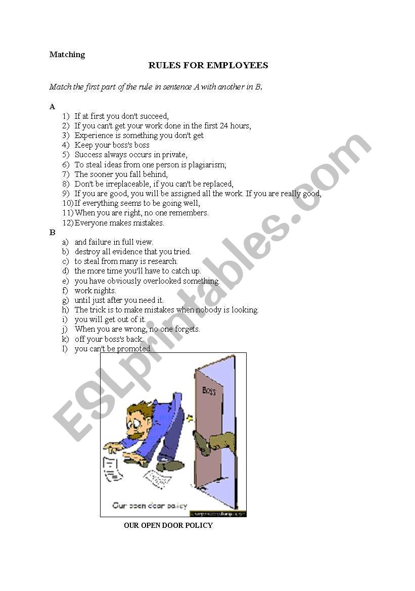 Rules for employees worksheet