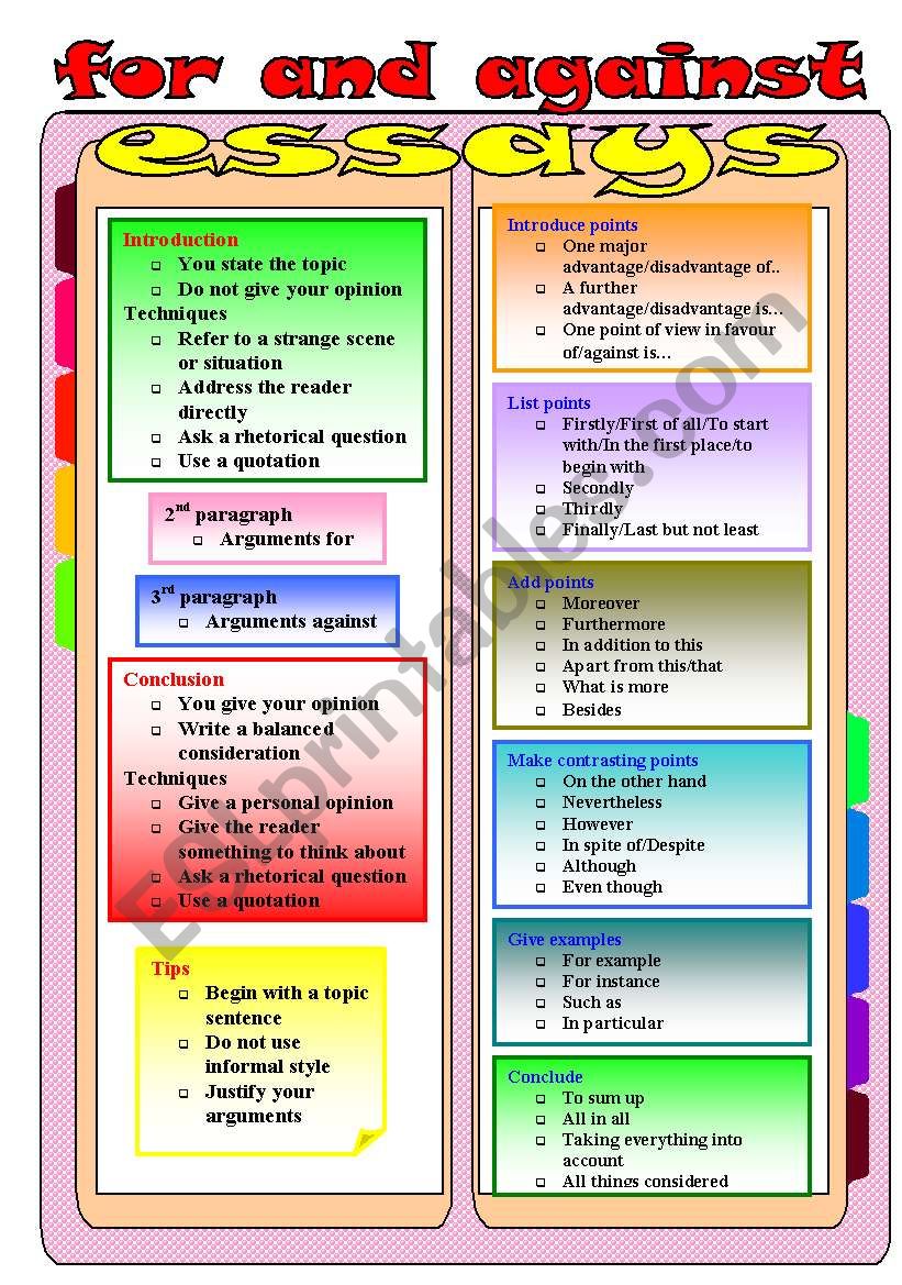 for and against essay liveworksheets