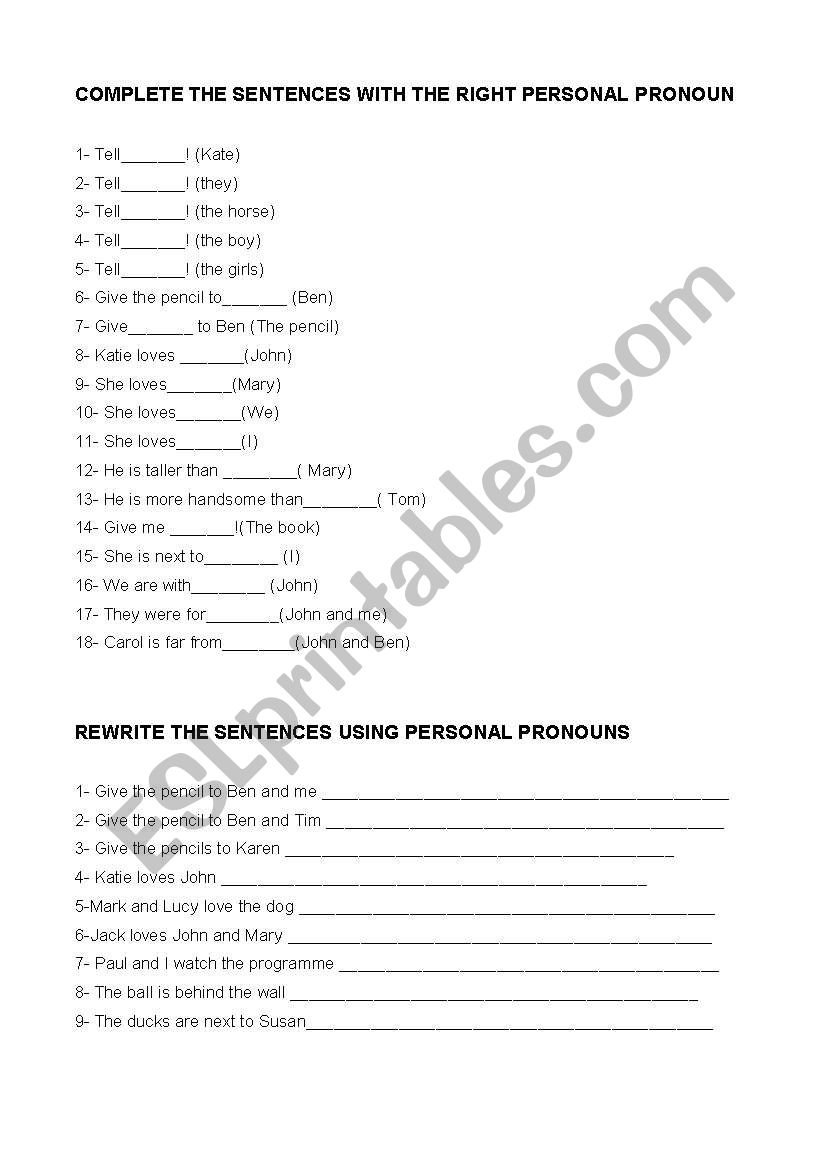 personal pronouns worksheet