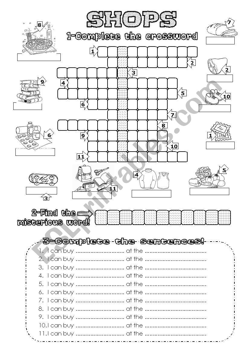 shops crossword worksheet