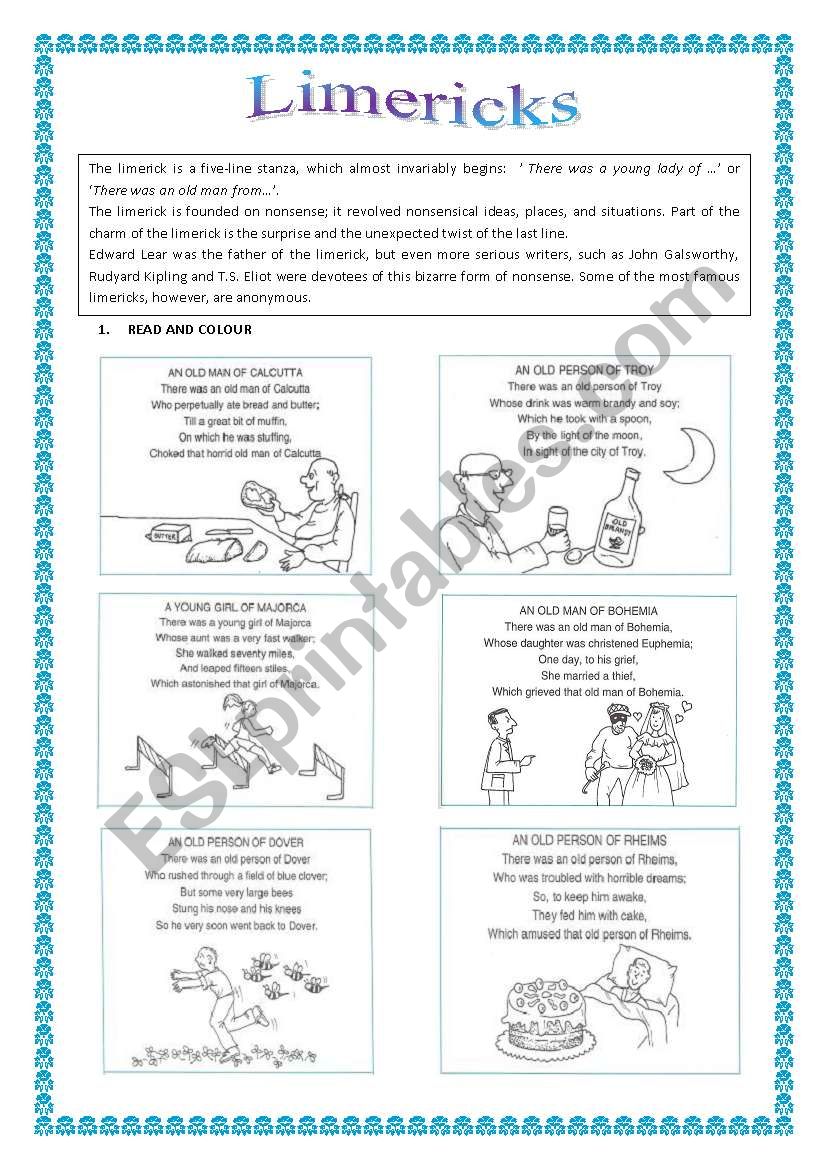 LIMERICKS worksheet