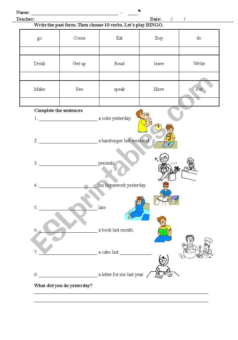 Simple Past - bingo worksheet