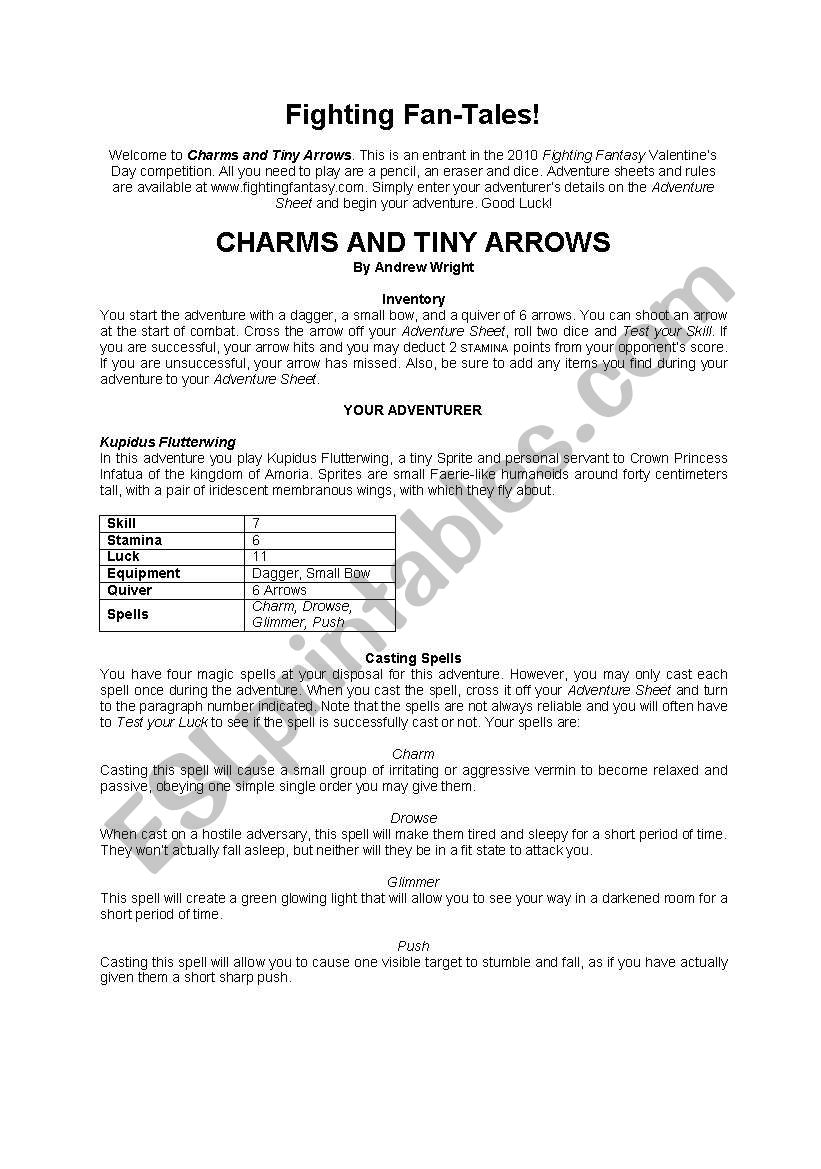 Charms and tiny arrows worksheet