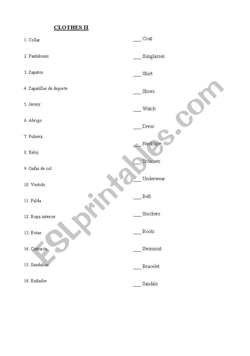 clothes worksheet