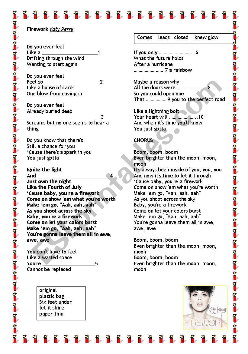 Firework by Katy Perry worksheet