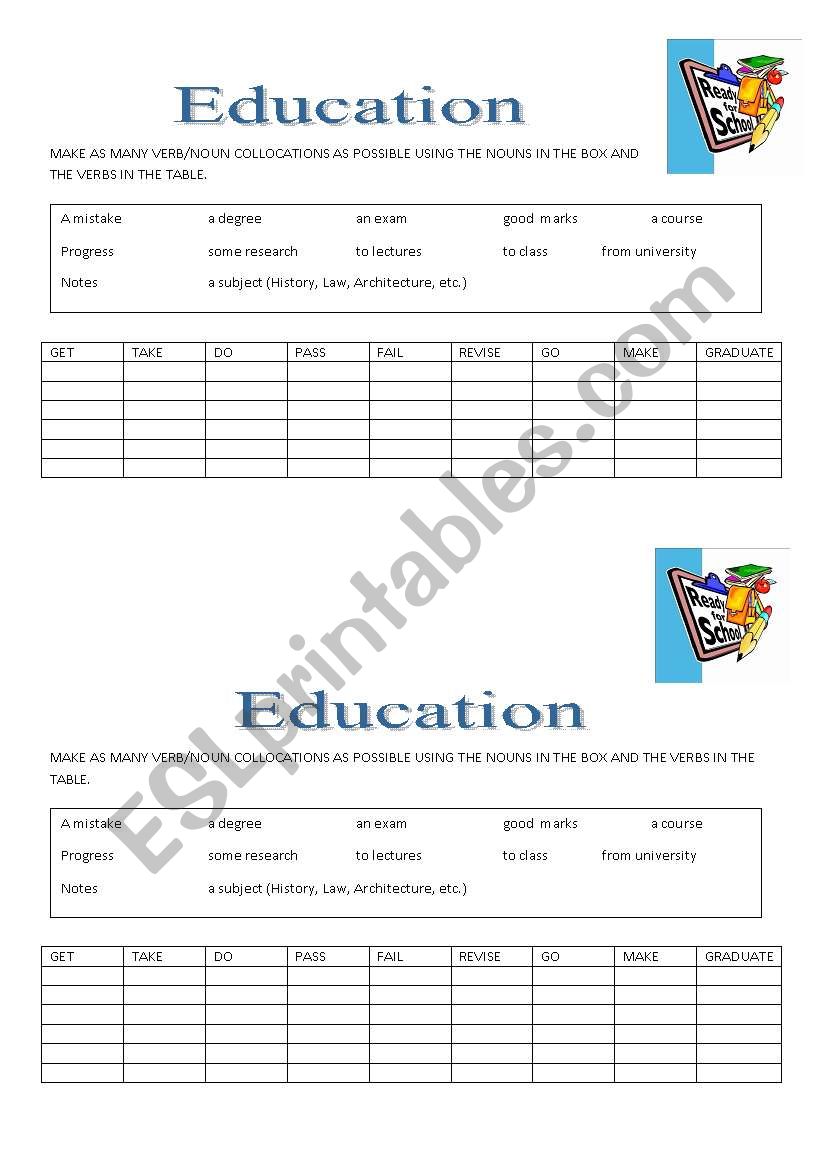 Education Collocation worksheet