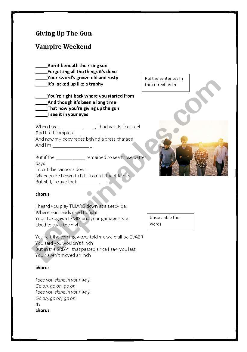 Song: Giving up the guns worksheet