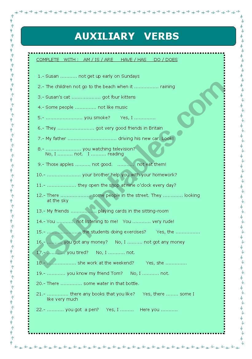 Auxiliary Verbs worksheet