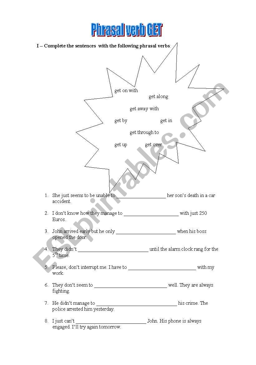 Phrasal verb get worksheet