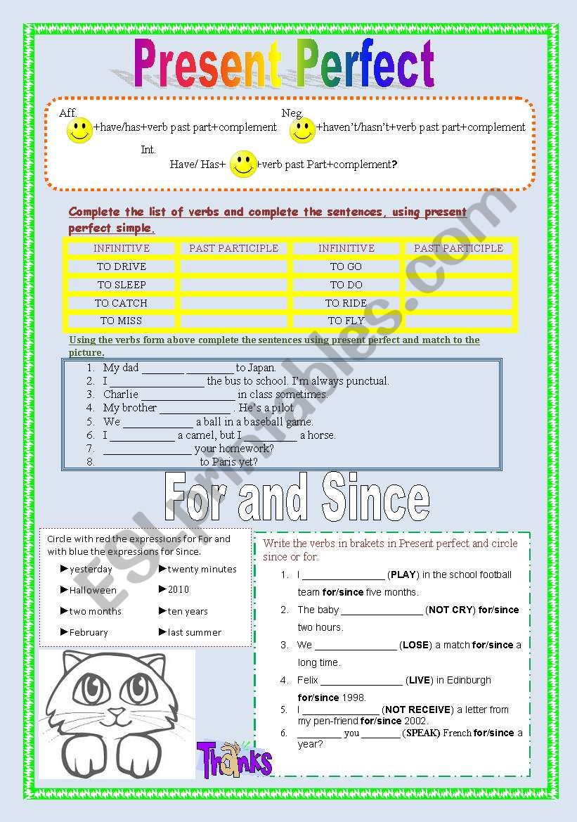 Present perfect with for and since