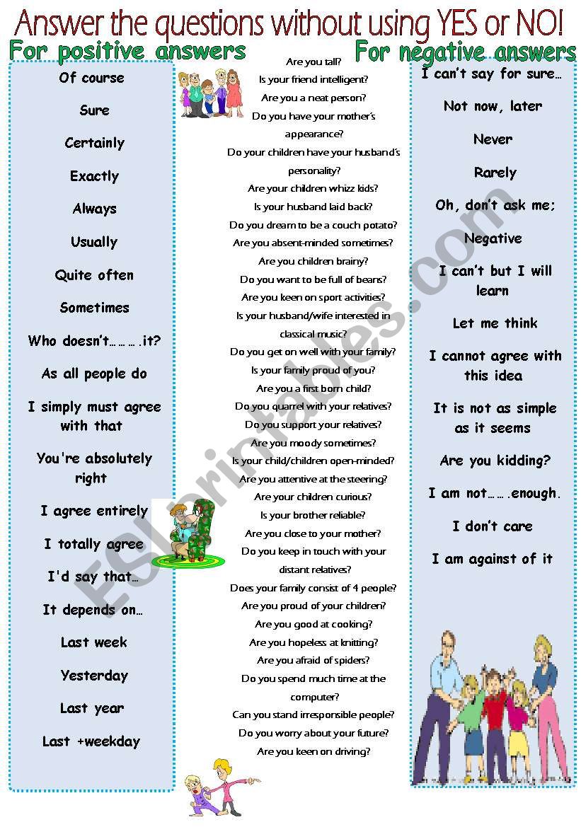 Answer without yes or no using. PRACTICE EXPRESSIONS FOR SPEAKING.