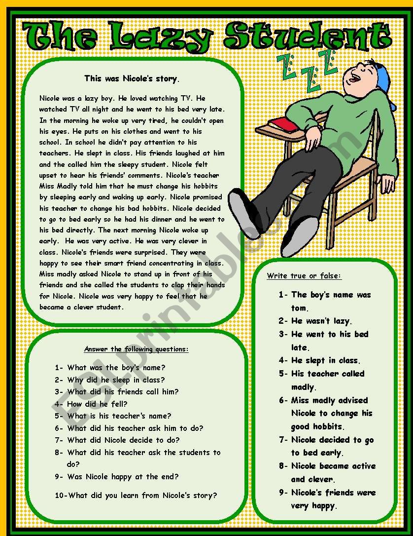 THE LAZY STUDENT worksheet