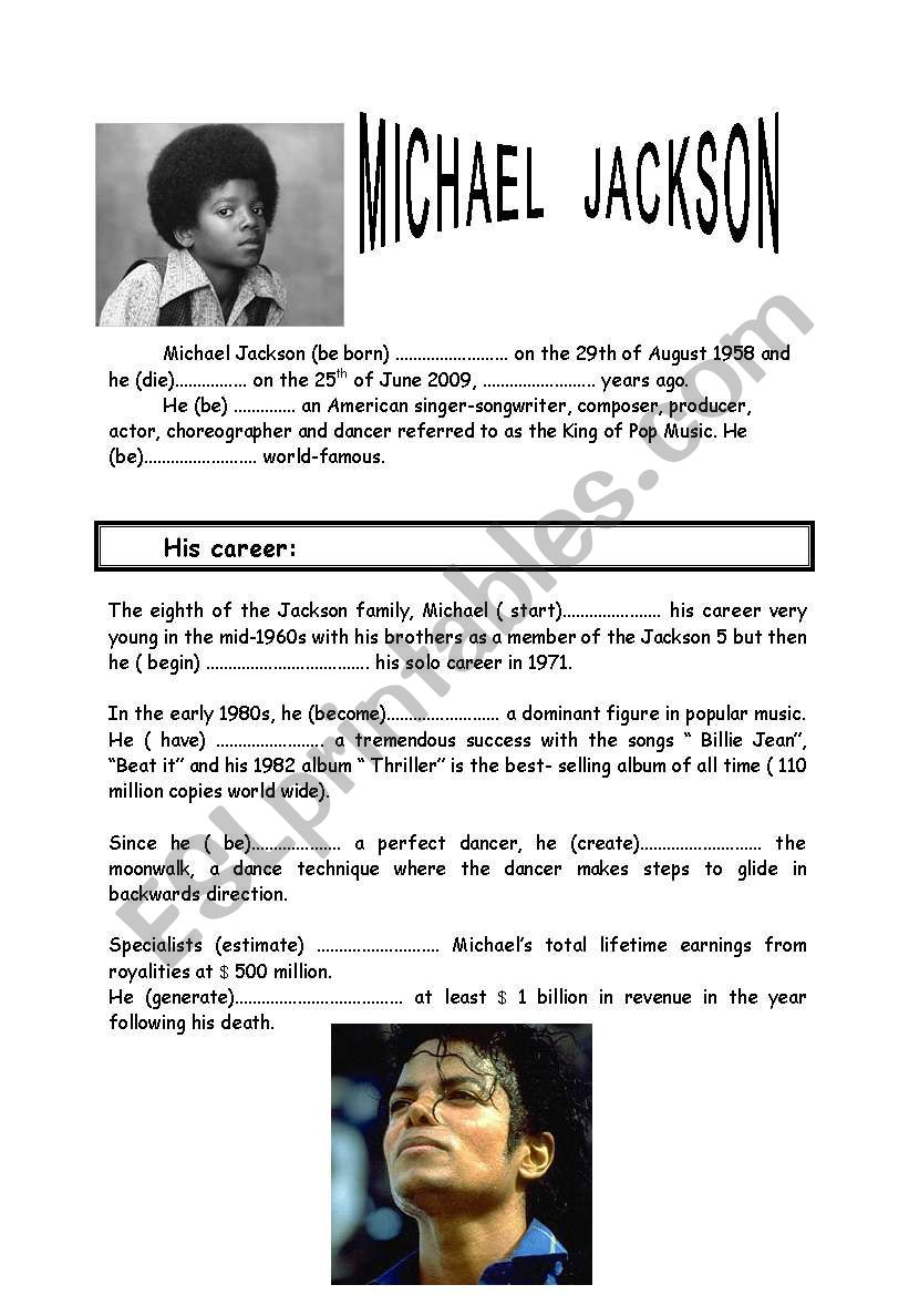 Michael  JACKSON worksheet