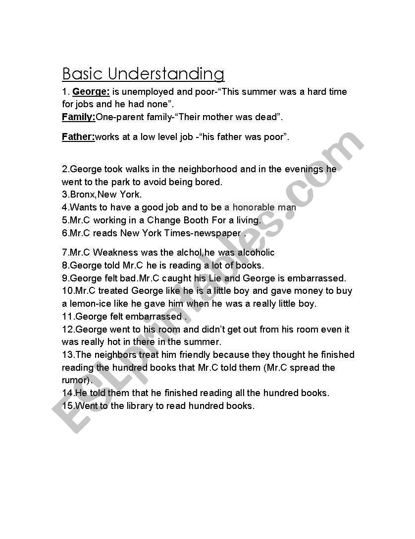 A Summer Reading worksheet