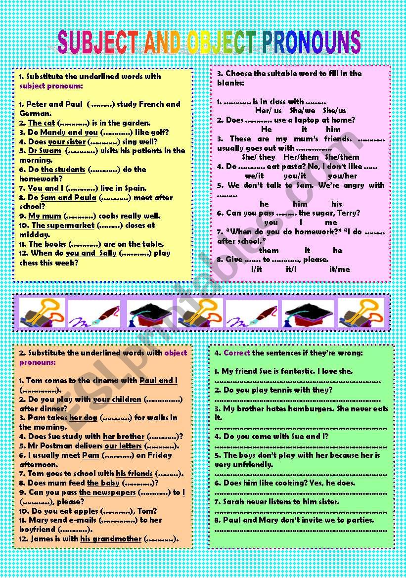 Subject & object pronouns (+ key)