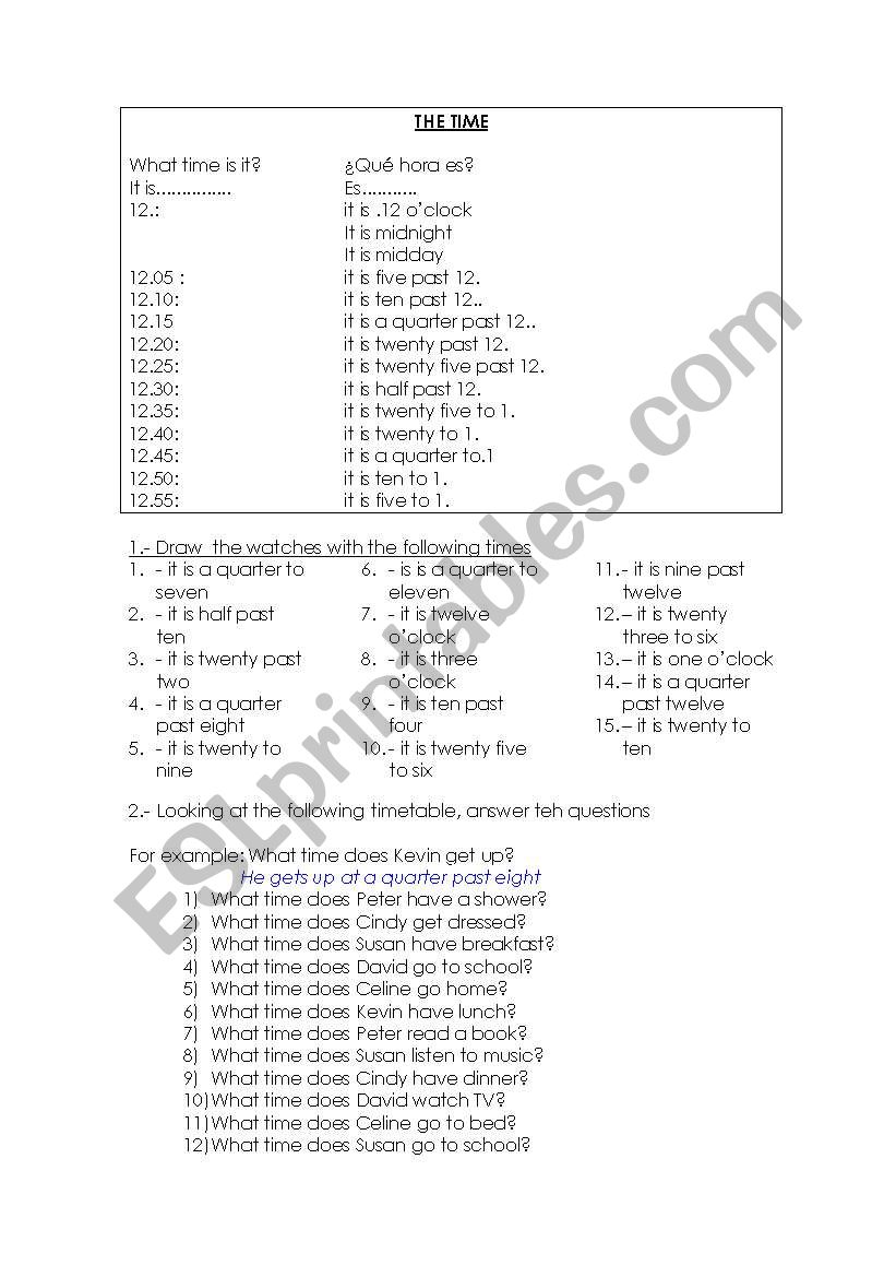 telling the time worksheet