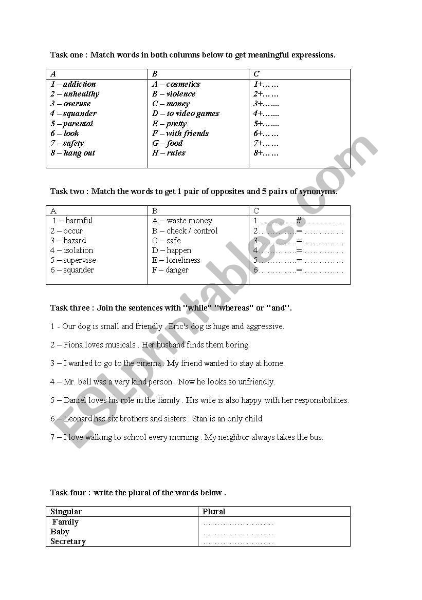 interesting activities worksheet