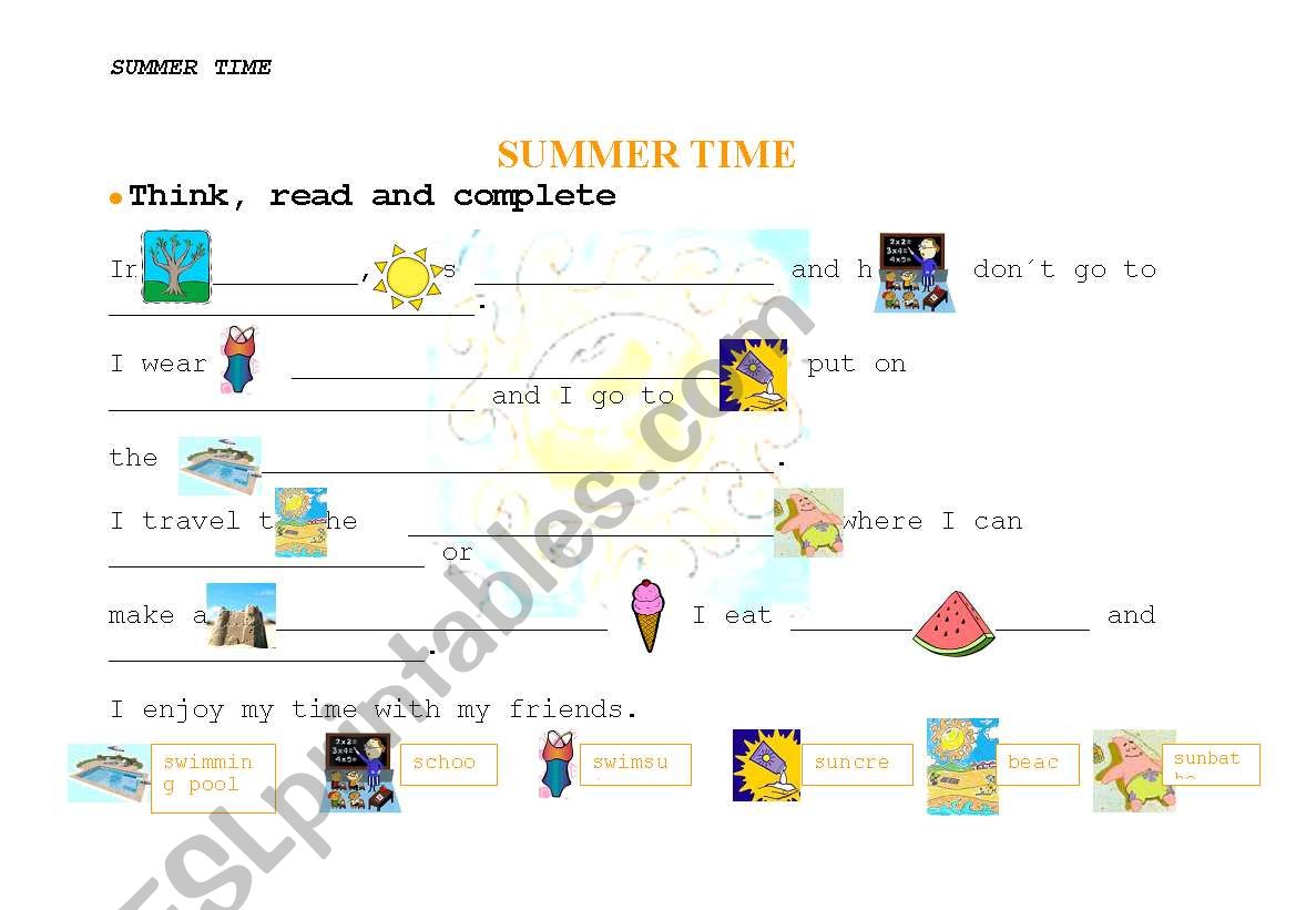 Summertime Unit with exercises. 8 pages