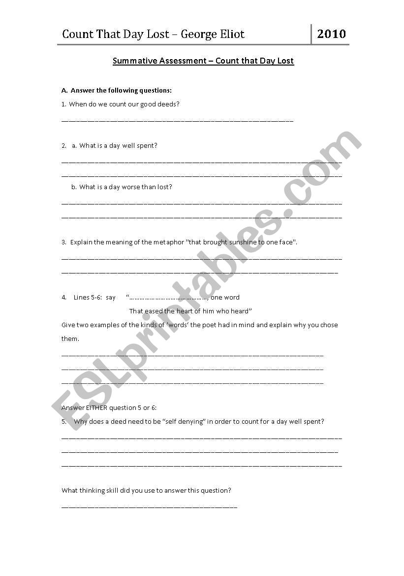 count taht day lost worksheet