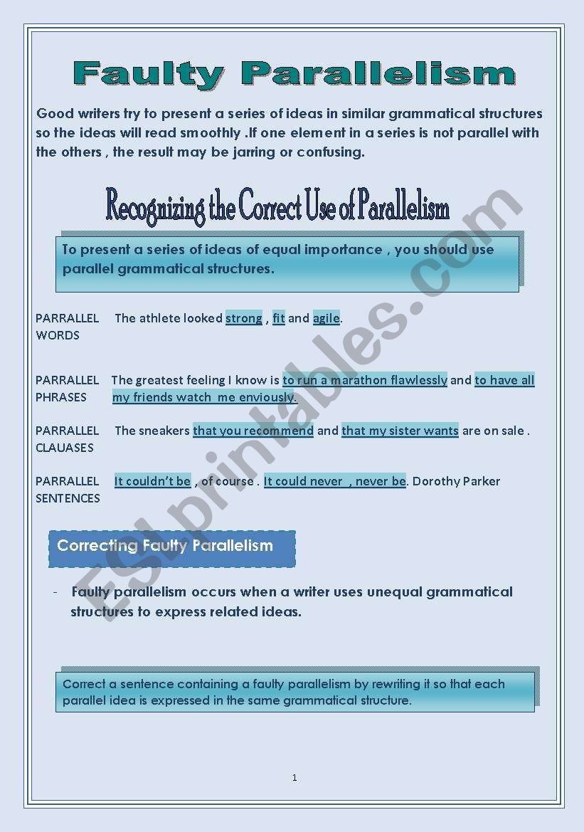 Faulty Parallelism  worksheet