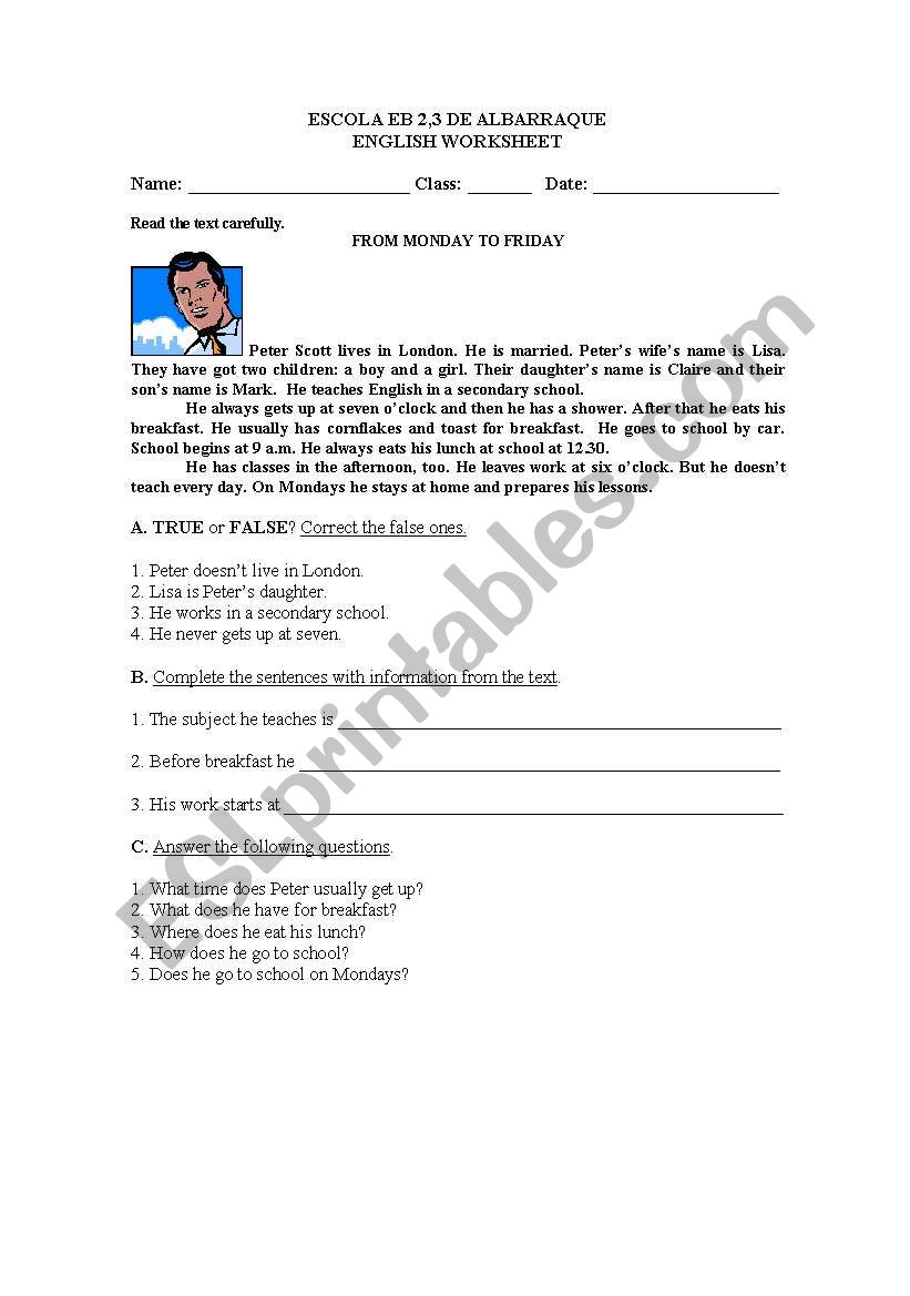 Daily routine worksheet