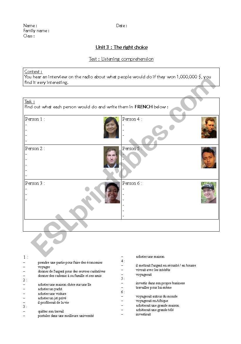 Listening comprehension - What would you do... ?