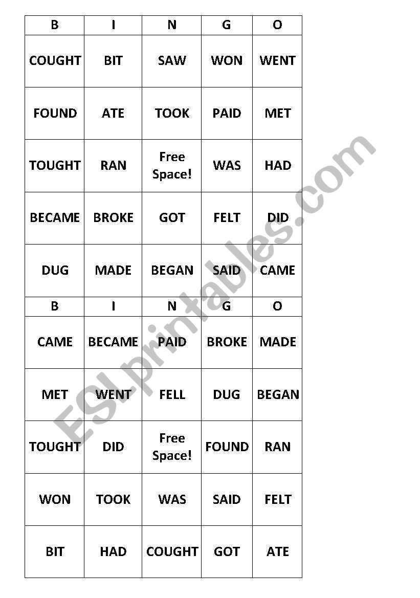 Bingo worksheet