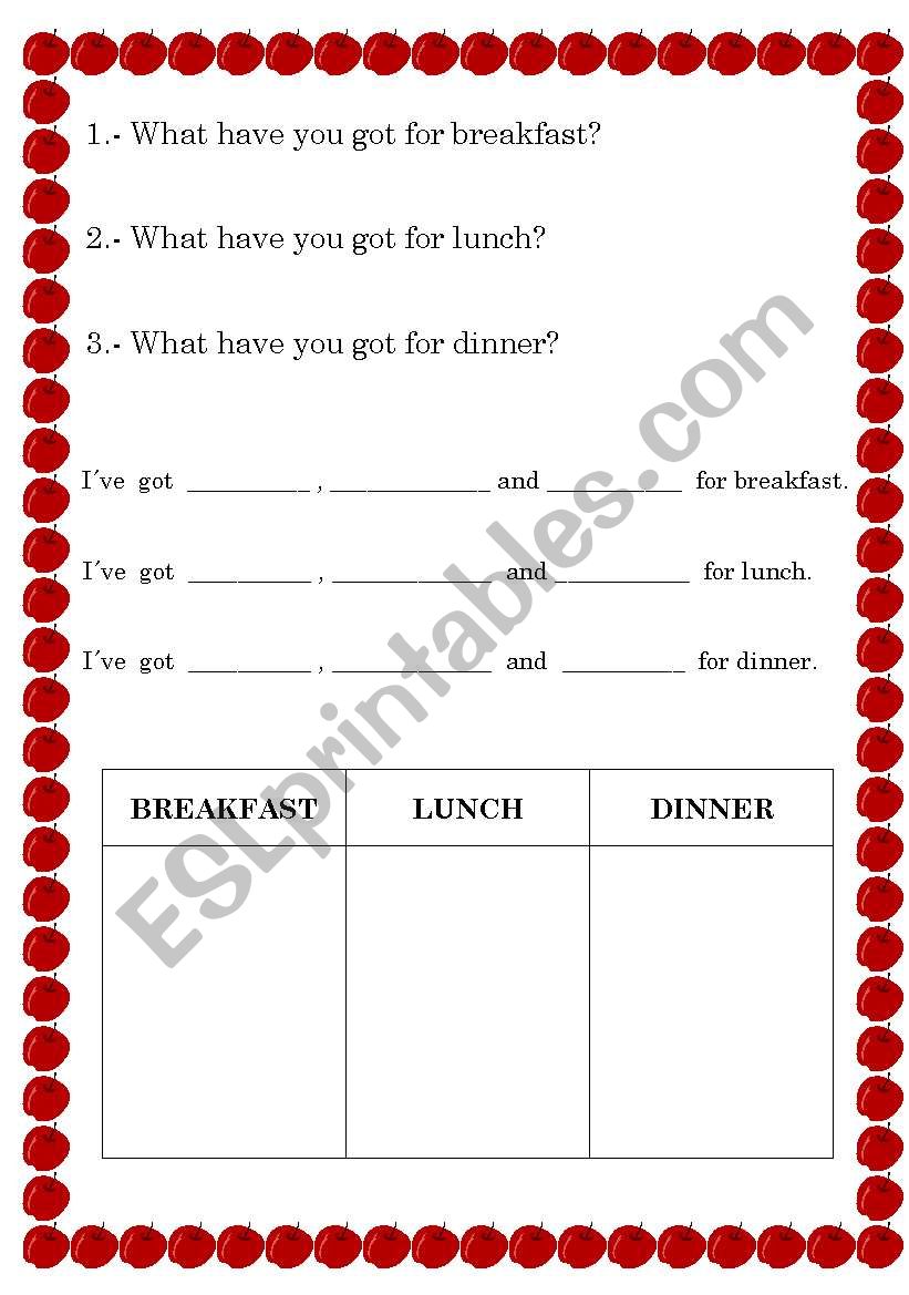 What have you got for...? worksheet