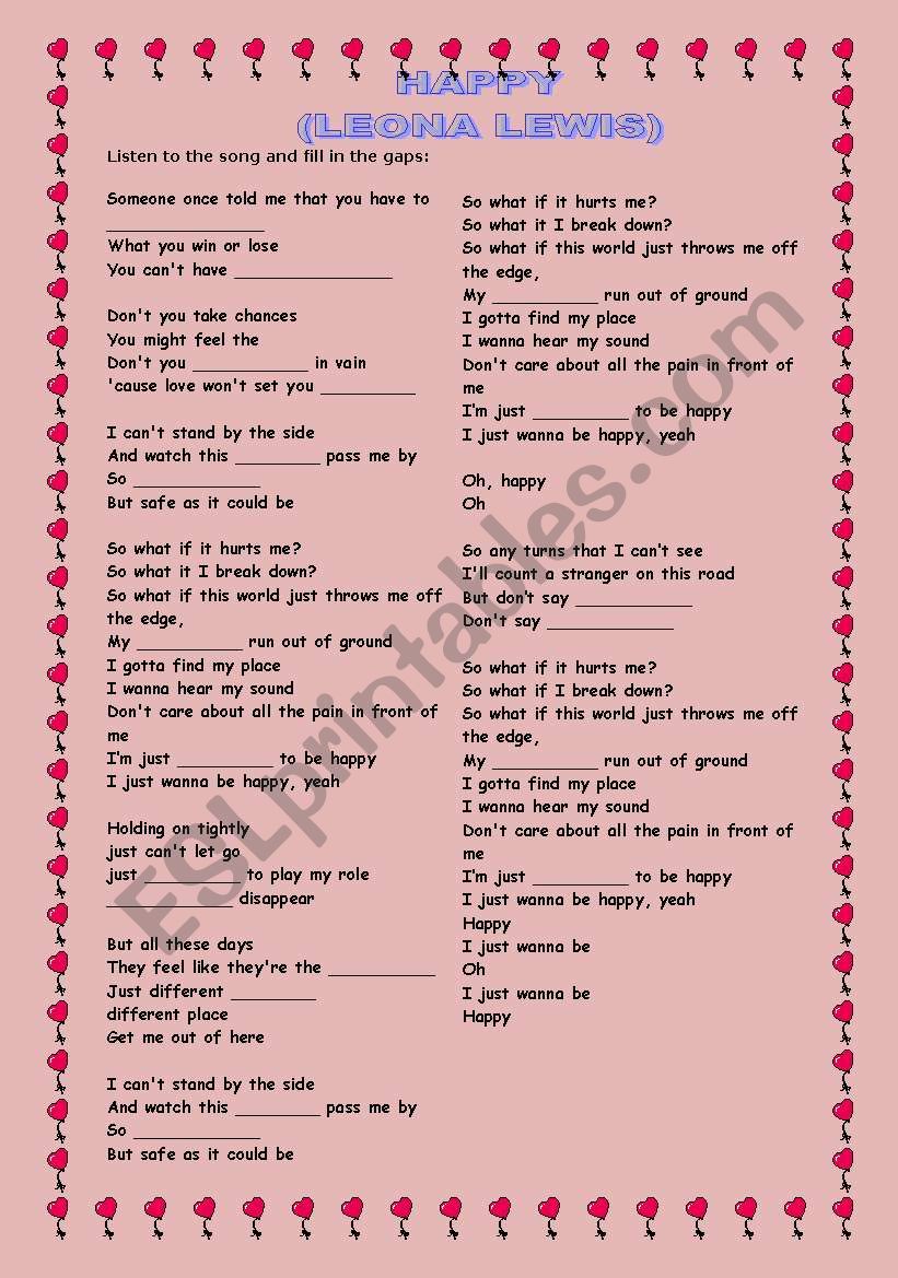 Leona Lewis, Happy worksheet