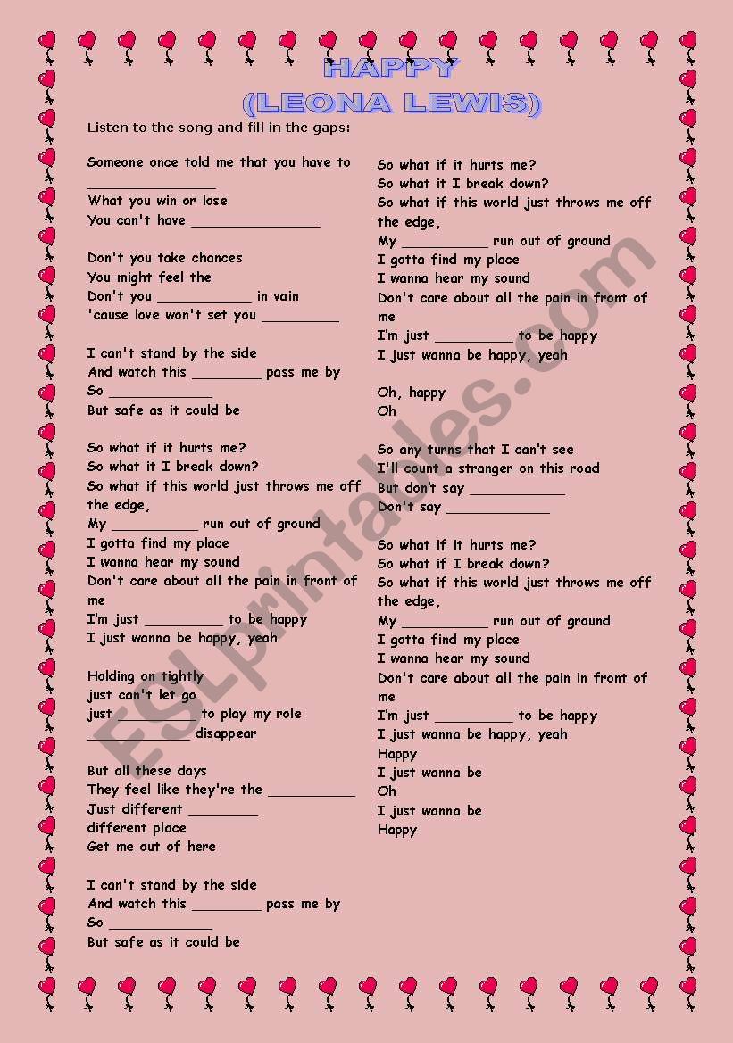 Leona Lewis, Â´HappyÂ´ worksheet